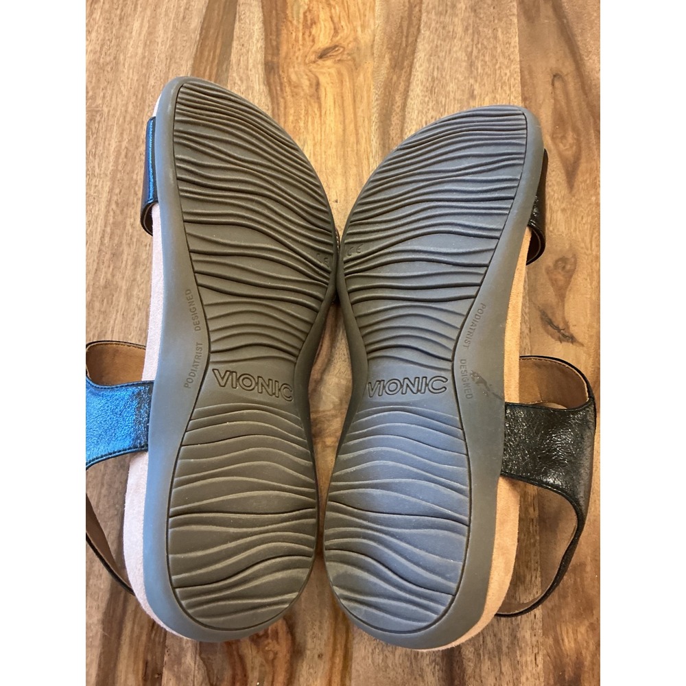 Vionic Marsala Metallic Black Leather Strappy Sandals Womens 9 Orthotic Comfort - Picture 5 of 7